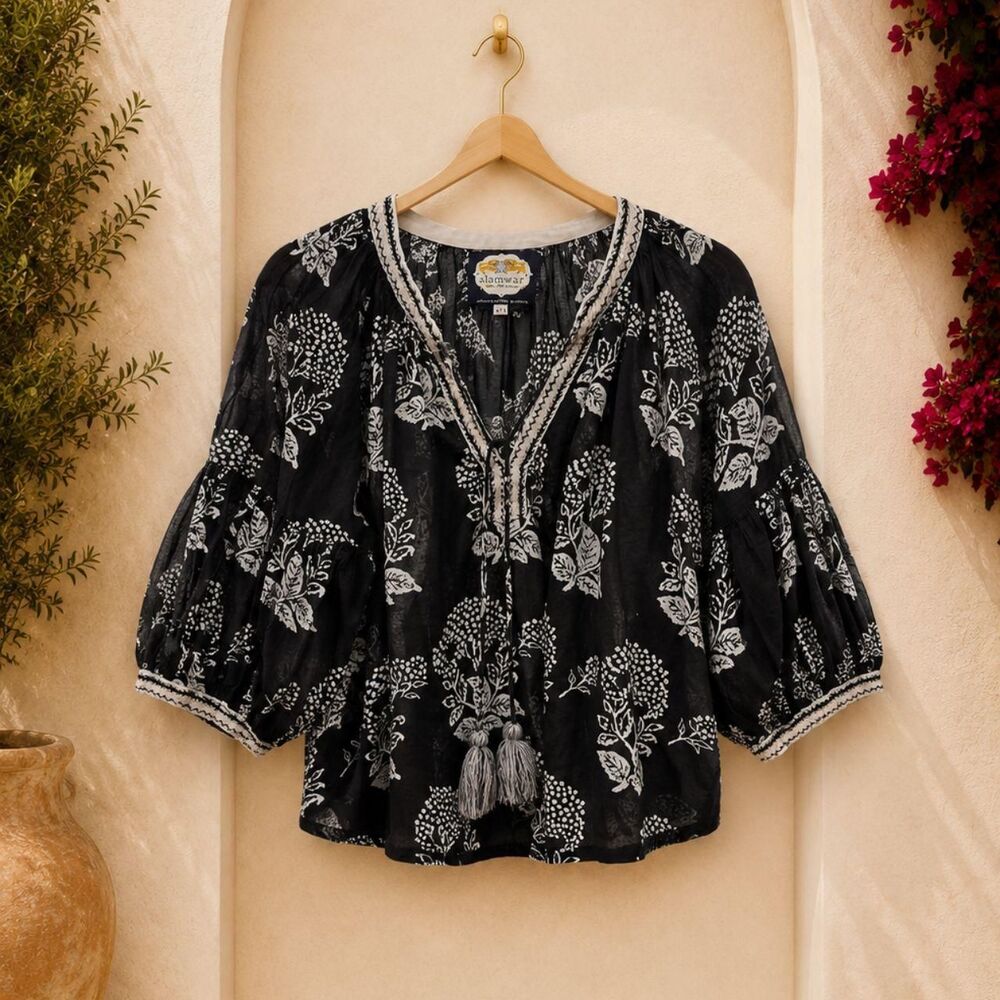 Boho Artisan Cotton Tassel Tunic Top Alamwar Handcrafted India XXL